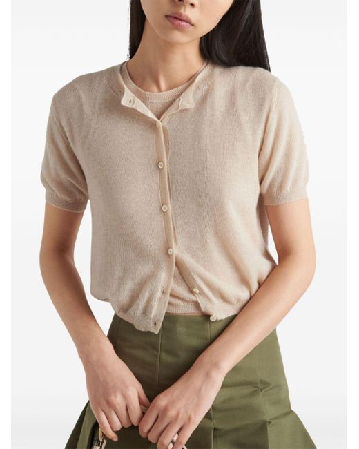 Prada Natural Short-sleeved Cashmere Cardigan