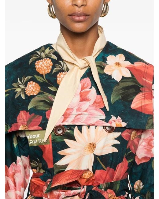 Barbour White X Farm Rio Gardenia Floral-Print Belted Coat