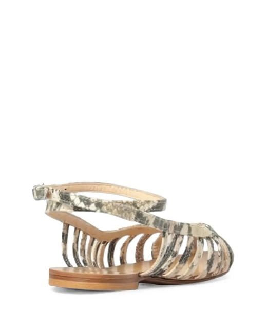 Anna F. White Snake-Effect Caged Sandals