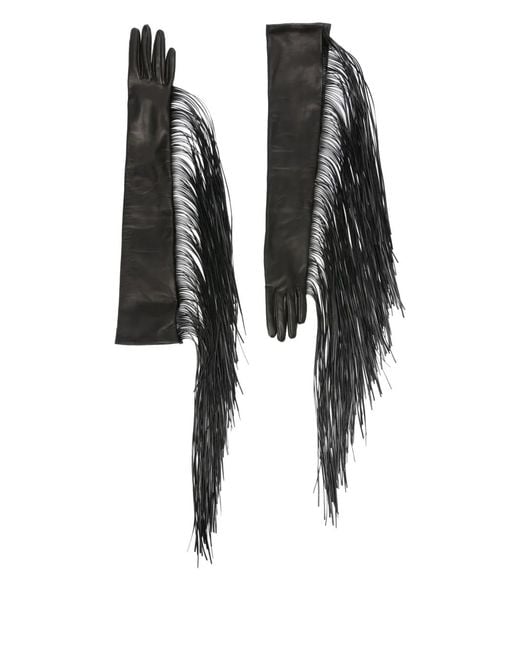 Sportmax Black "angel1234" Leather Long Gloves Accessories