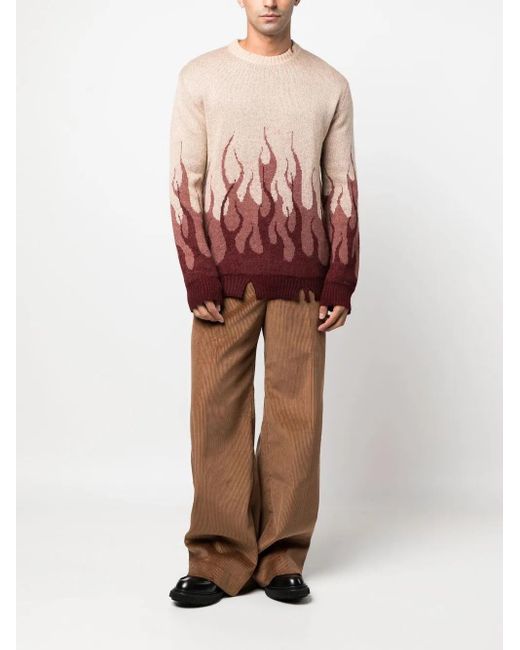 Vision Of Super Red Flame-Print Distressed-Finish Jumper for men