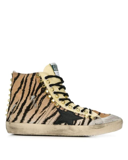Golden Goose Deluxe Brand Brown Studded Tiger Print High-tops