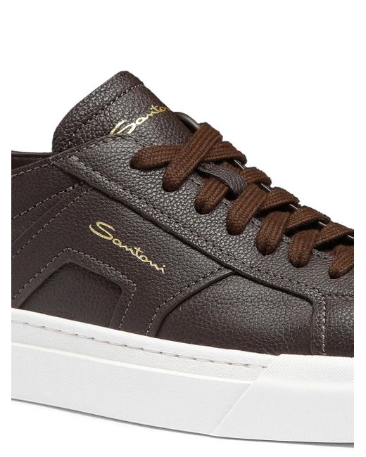 Santoni Brown Double Buckle Sneakers for men