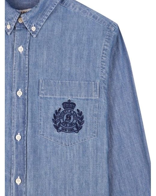 Sporty & Rich Blue Embroidered Pocket Shirt