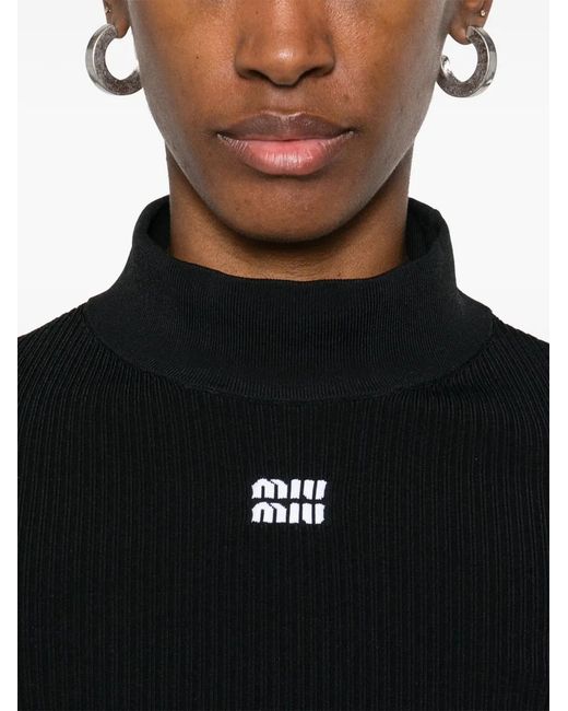 Miu Miu Black Ribbed T-Shirt