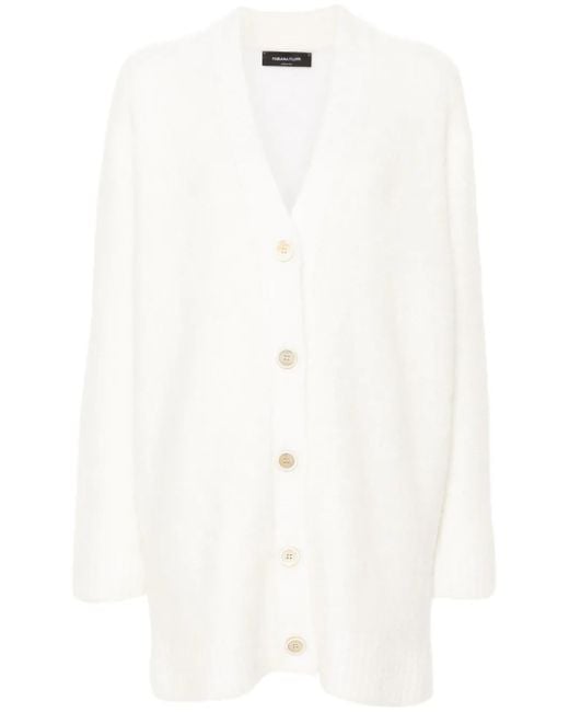 Fabiana Filippi White V-Neck Brushed Cardigan