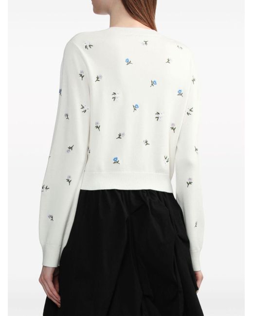 B+ AB White Floral-embroidered Cardigan