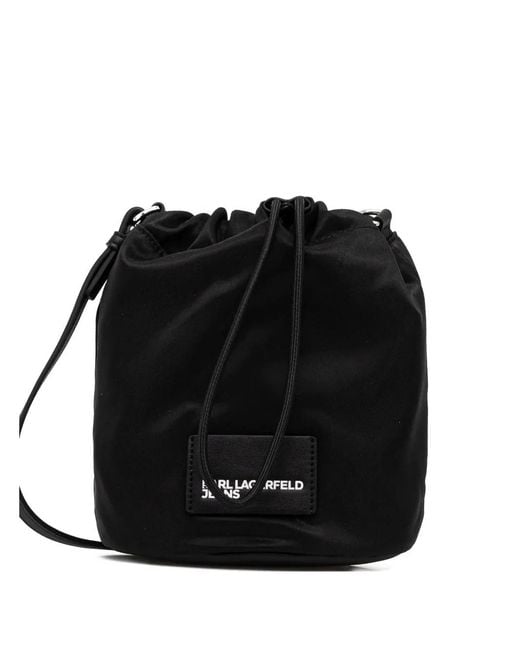 Karl Lagerfeld Black Sac À Bandoulière À Lien De Resserrage Et Écusson À Logo