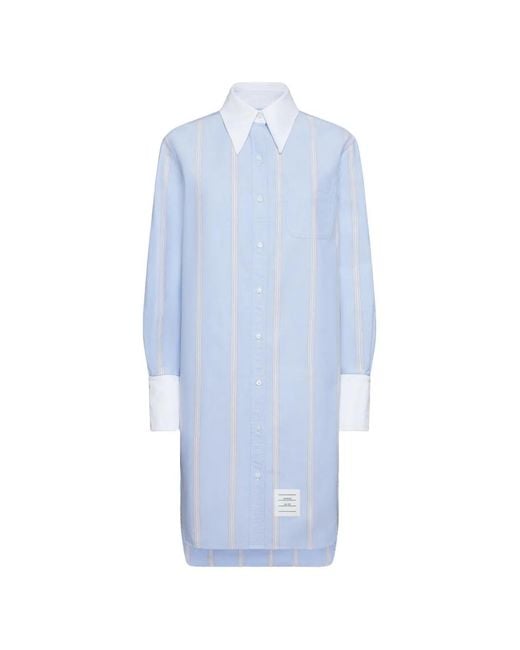 Thom Browne Blue Striped-Pattern Shirt Dress