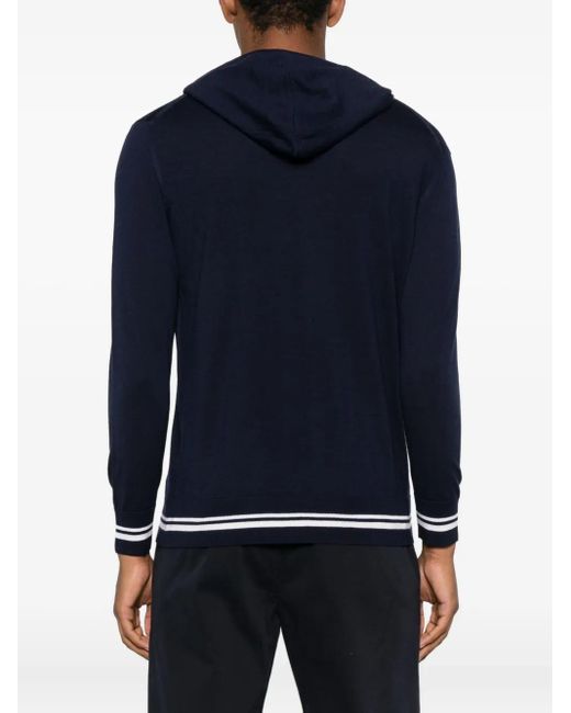 Eleventy Blue Hooded Zip-Front Sweater for men