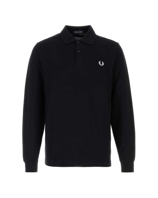 Fred Perry Blue Long-Sleeve Logo-Embroidered Polo Shirt for men