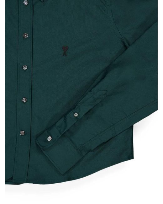AMI Green Shirt Cropped Classic Fit Embroidered Cotton