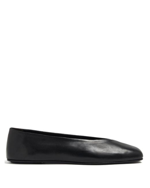 The Row Black Leather Ballerina Shoes