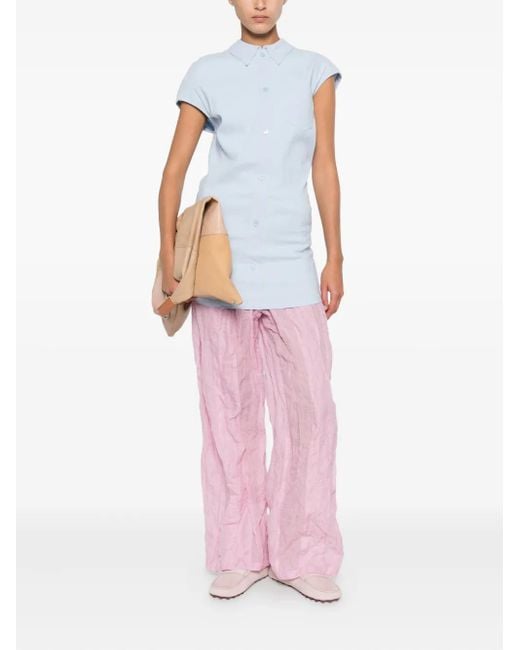 Issey Miyake Blue Short-Sleeved Buttoned Blouse