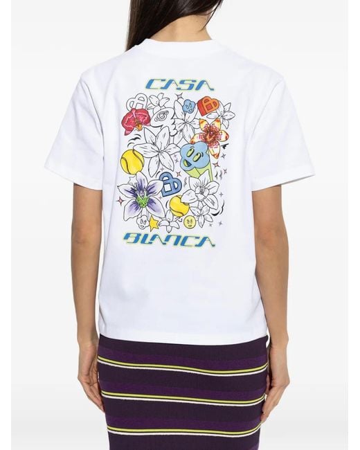 Casablanca White Short-Sleeved T-Shirt With Graffiti Print