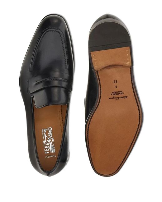 Ferragamo Blue Slip-On Leather Penny Loafers for men