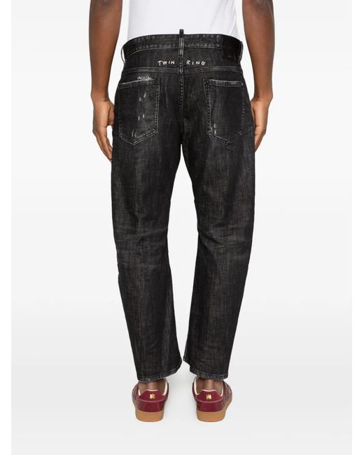 DSquared² Gray Distressed Ring-Detail Jeans for men
