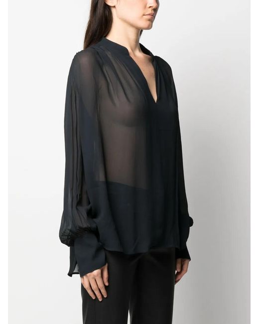 Rag & Bone Black Lightweight Oversized Split-Neck Blouse