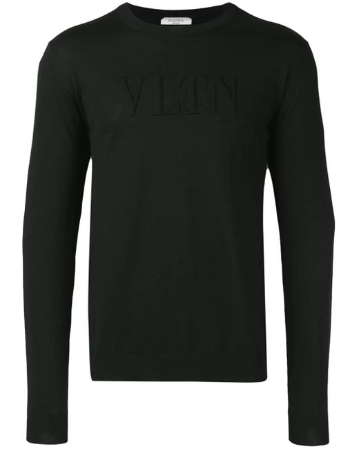 Valentino Garavani Black Logo-Embossed Wool Jumper for men