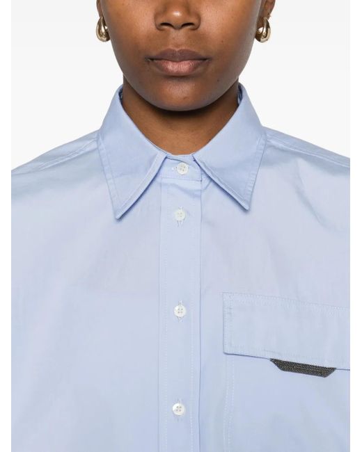 Brunello Cucinelli Blue Chest-Pocket Shirt