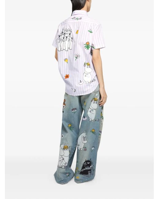 Acne White Graphic-Print Striped Shirt