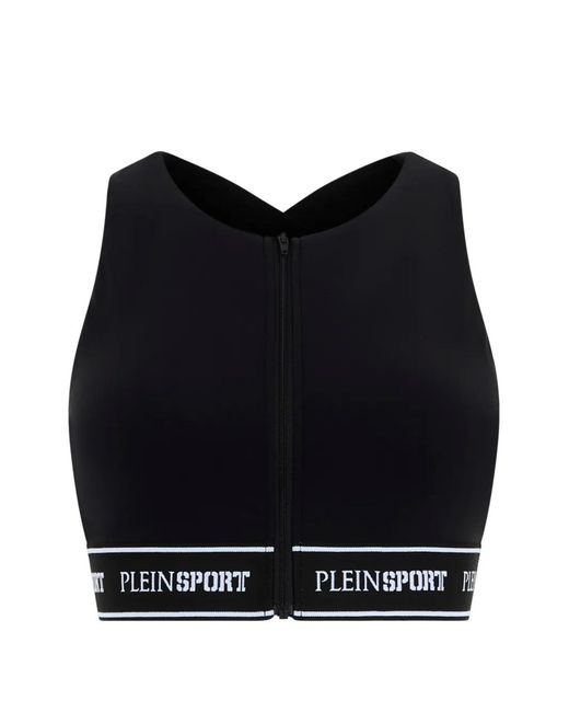 Philipp Plein Black Zip Elastic Fleece Bra Top