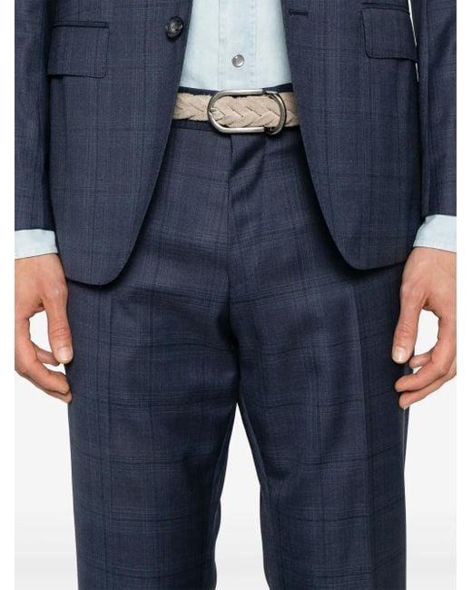 Boss Blue Check-Pattern Single-Breasted Suit for men