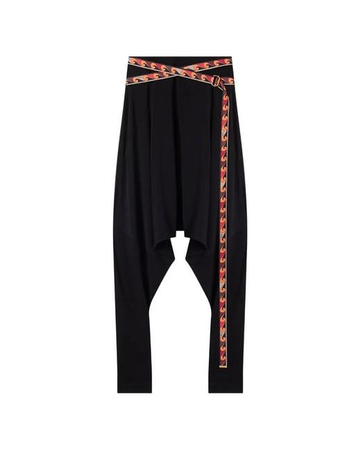 Emilio Pucci Black Pantalon Fluide Avec Ceinture Imprimée