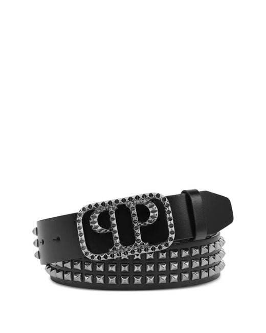 Philipp Plein Black Studs Buckle Leather Belt for men