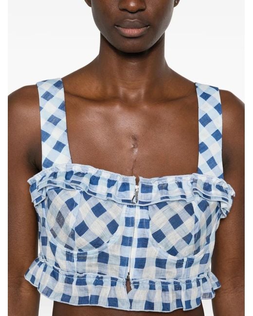 Sandro Blue Gingham Linen Crop Top