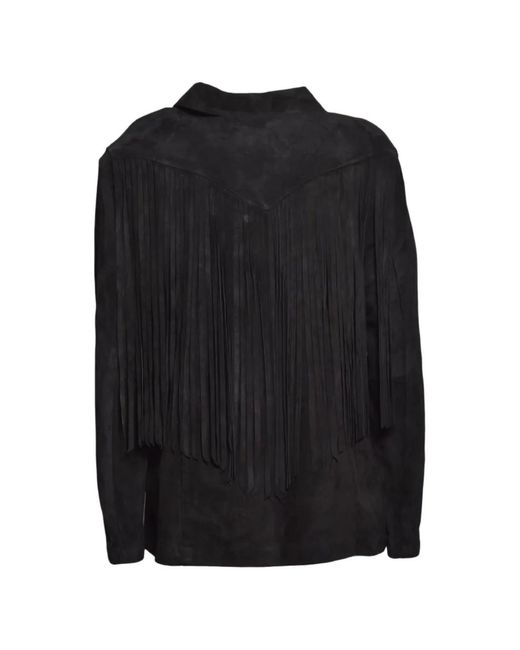 Blusotto Black Fringed Letaher Jacket for men