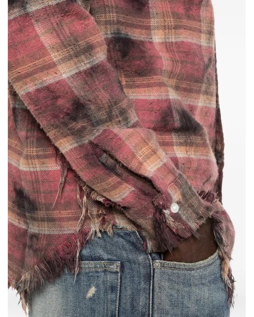 R13 Brown Chemise Effilochée À Carreaux for men