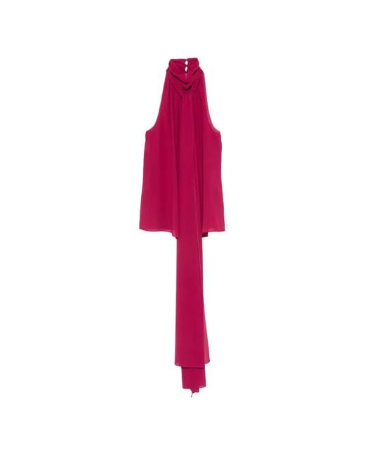 Patrizia Pepe Red Tie-Detail Halterneck Blouse