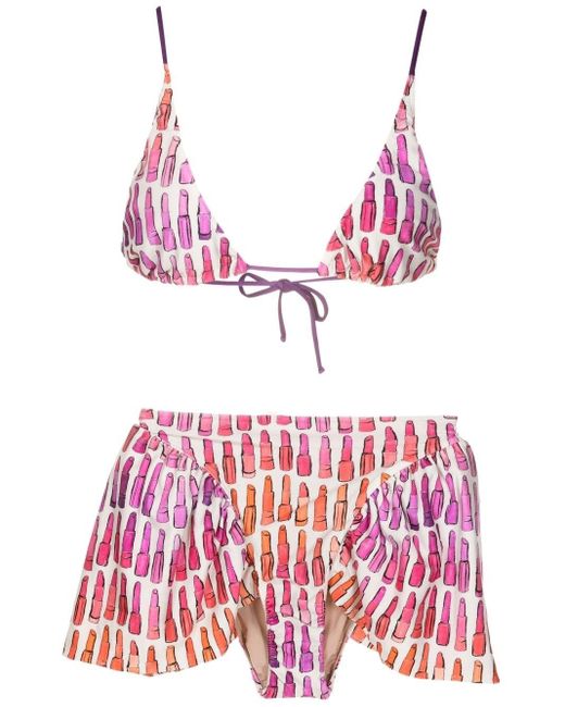Adriana Degreas Red Lipstick-print High-waisted Bikini Set