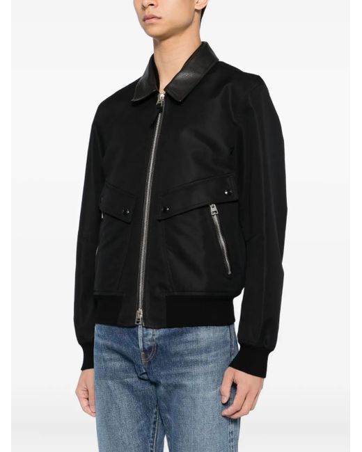 Tom Ford Black Leather Collar Bomber for men