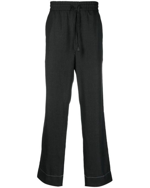 Brioni Black Drawstring-Waist Wool Trousers for men