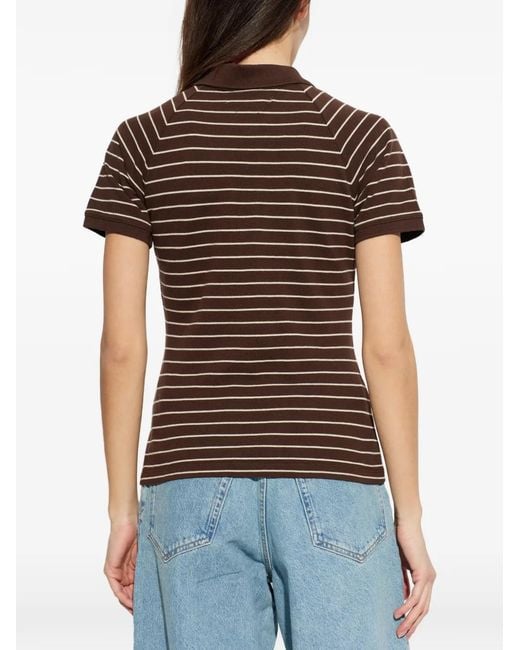 Samsøe & Samsøe Brown Samia Striped Buttoned Polo Top