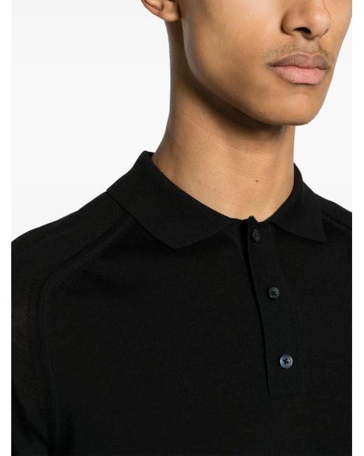 Paul & Shark Black Buttoned Virgin-Wool Polo Shirt for men