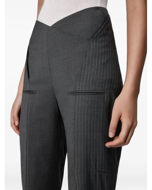 SRVC Studio Gray Cocoon Asymmetric Pinstripe-Panel Trousers