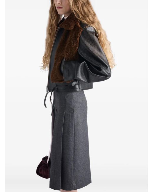 Prada Gray Pleated Flannel Midi Skirt