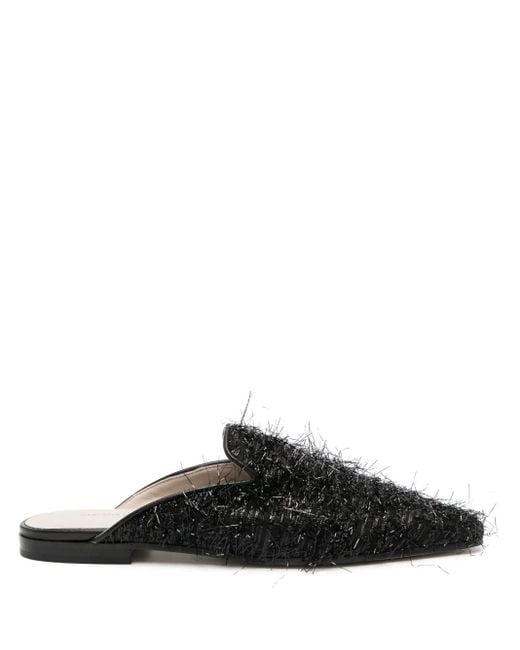 Fabiana Filippi Black Textured-Finish Square-Toe Mules