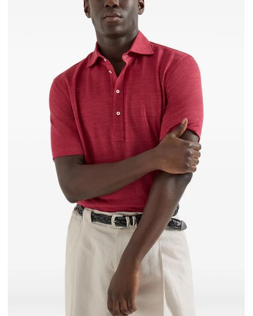 Brunello Cucinelli Red Jersey Polo Shirt for men