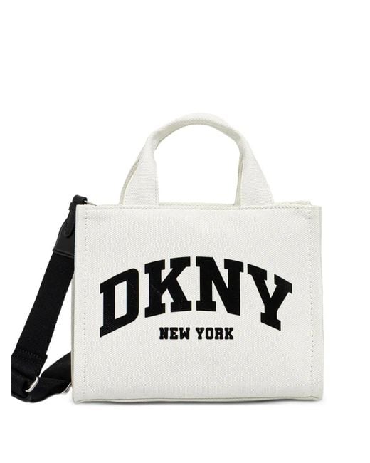 DKNY White Small Logo-Print Canvas Tote Bag