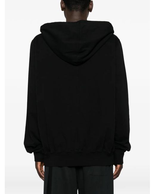 Rick Owens Black Hooded Cotton Sweatshirt With Ribbed Cuffs And Hem for men