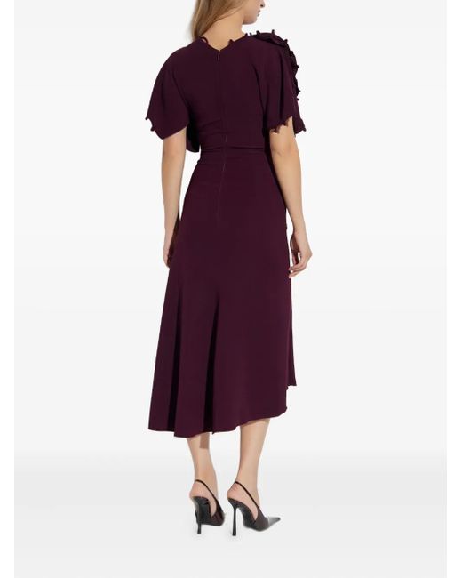 Victoria Beckham Purple Ruffled-Sleeve Asymmetric Midi Dress