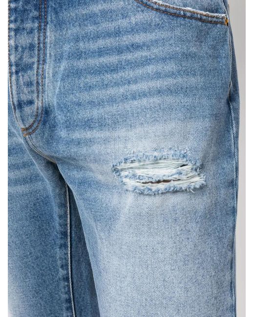 Palm Angels Blue X Moncler Distressed Straight-Leg Jeans for men