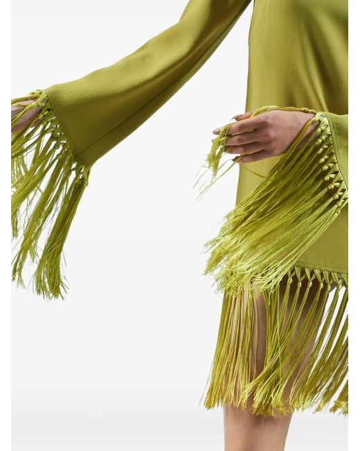 ‎Taller Marmo Green Fringe-Trimmed Long-Sleeve Dress