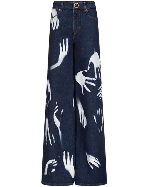 Area Blue Wide-Leg-Jeans Mit Hand-Print