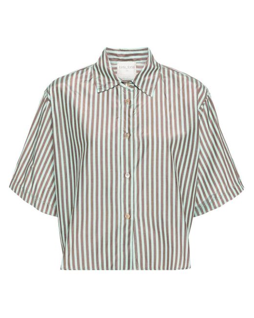 Forte Forte Gray Striped `Chic Taffetas` Half Sleeve Boxy Shirt