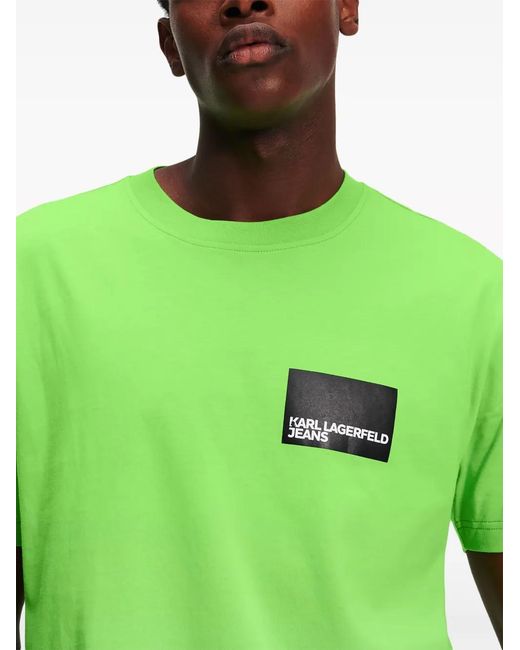 Karl Lagerfeld Green Logo-Print Organic-Cotton T-Shirt for men